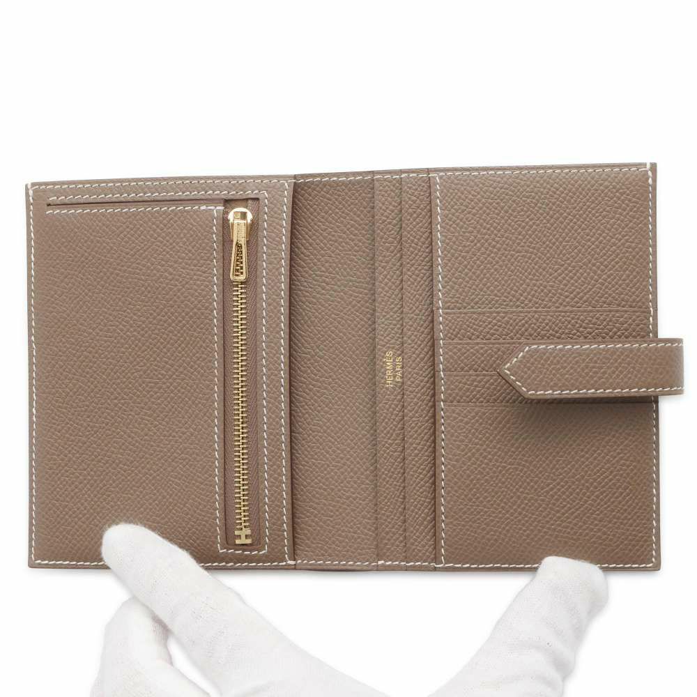 エルメス 二つ折り財布 ベアンコンパクト エトゥープ/ゴールド金具 ヴォーエプソン U刻印 財布