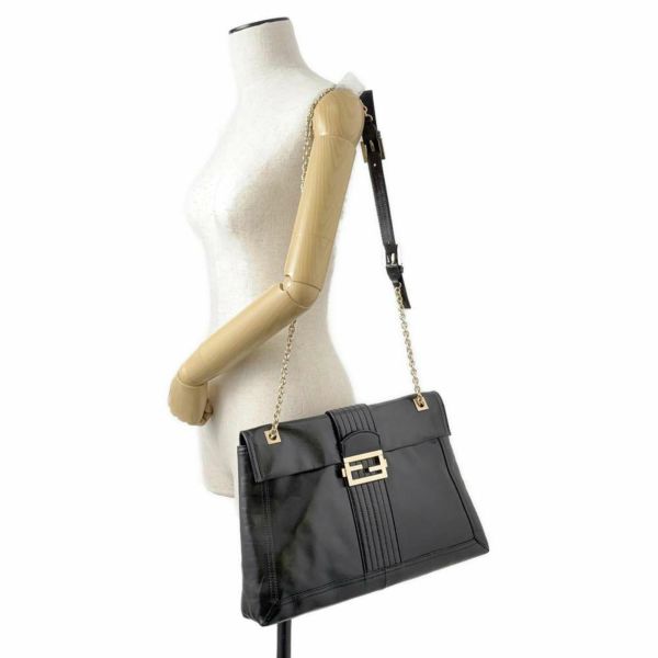 フェンディ チェーンショルダーバッグ レザー 8BT143 FENDI バッグ 黒