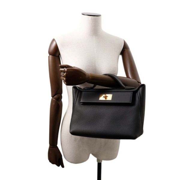 エルメス 24/24 29 サック ヴァンキャトル ブラック/シルバー金具 トゴ/スイフト U刻印 2wayショルダー 黒