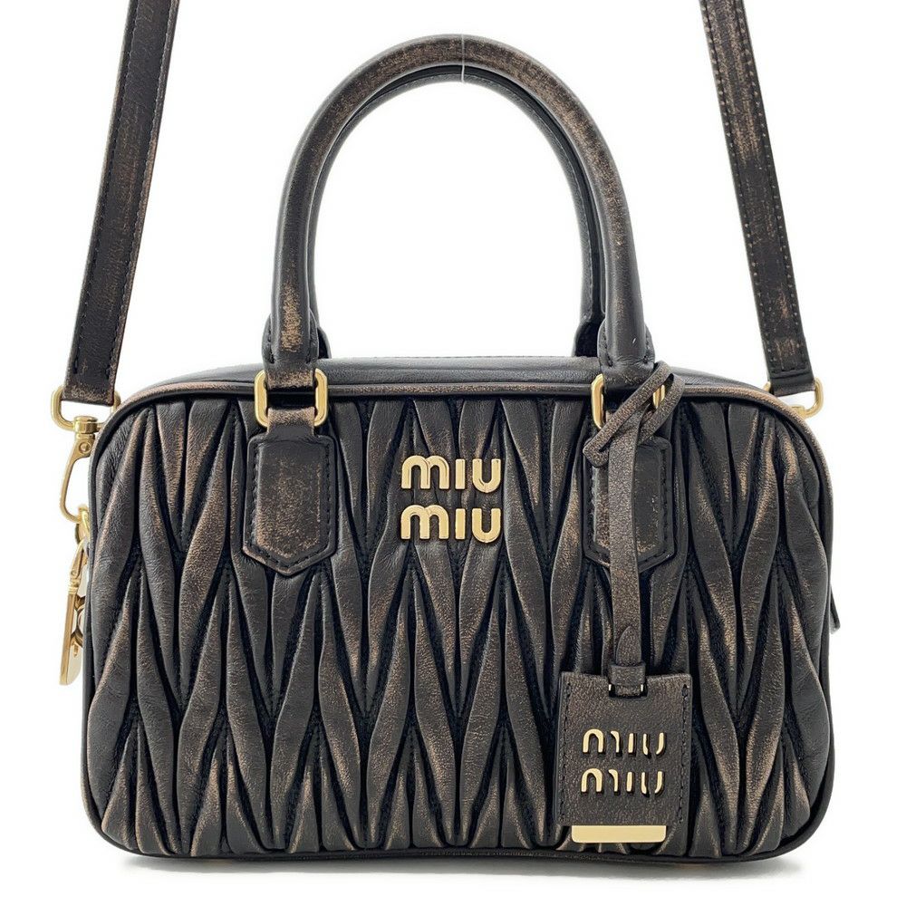 ミュウミュウ ハンドバッグ アルカディ マテラッセ ダメージ加工 ミディアム レザー 5BB124 Miu Miu 2way