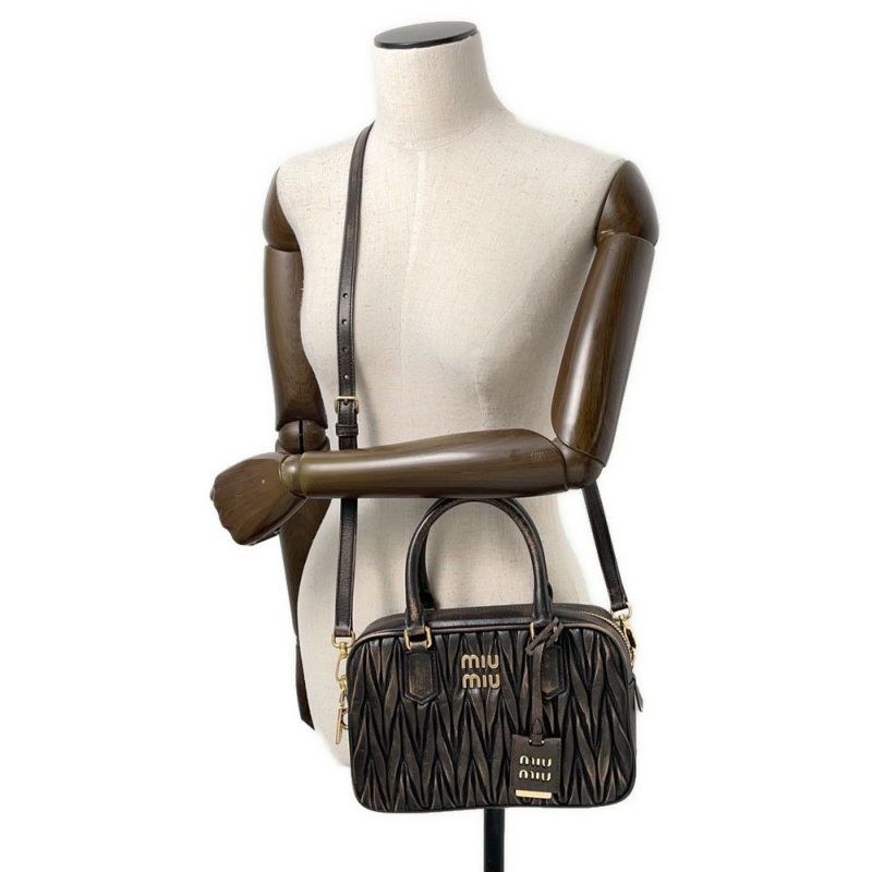 ミュウミュウ ハンドバッグ アルカディ マテラッセ ダメージ加工 ミディアム レザー 5BB124 Miu Miu 2way