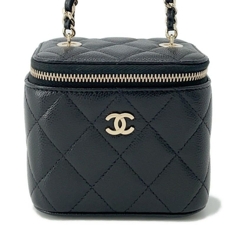 シャネル チェーンショルダーバッグ マトラッセ ココマーク クラシック スモールヴァニティケース ラムスキン AP1340 CHANEL 黒