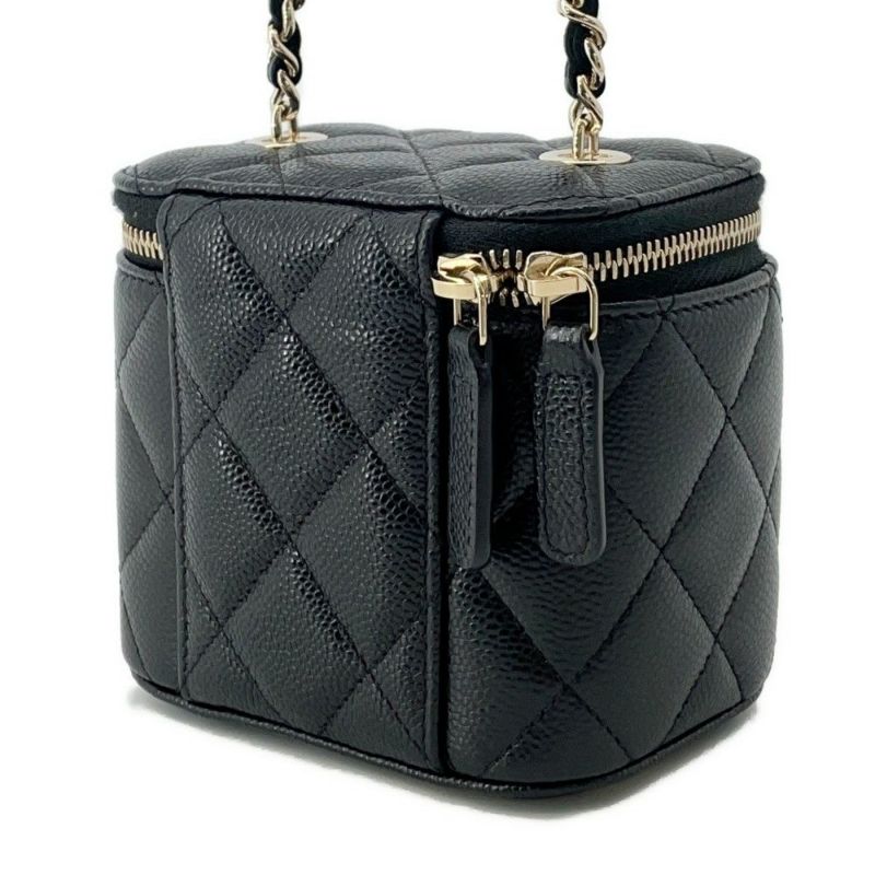シャネル チェーンショルダーバッグ マトラッセ ココマーク クラシック スモールヴァニティケース ラムスキン AP1340 CHANEL 黒