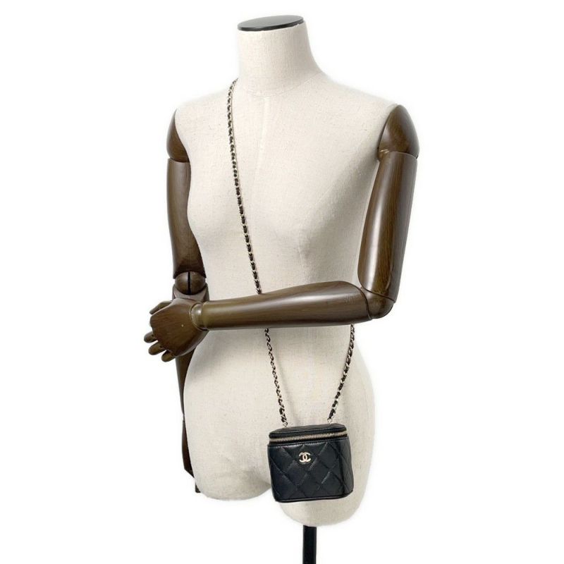 シャネル チェーンショルダーバッグ マトラッセ ココマーク クラシック スモールヴァニティケース ラムスキン AP1340 CHANEL 黒