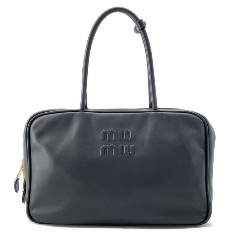 ミュウミュウ ハンドバッグ ボー カーフレザー 5BB117 MIUMIU トップハンドルバッグ 黒