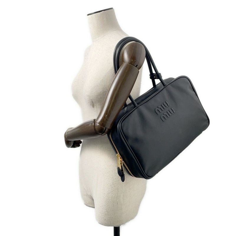 ミュウミュウ ハンドバッグ ボー カーフレザー 5BB117 MIUMIU トップハンドルバッグ 黒