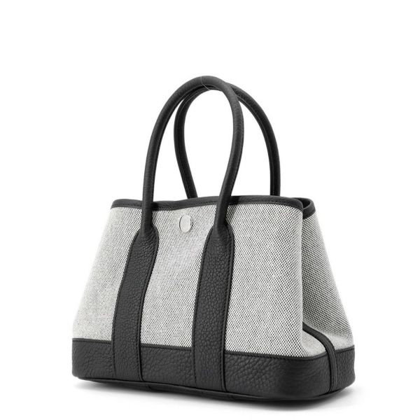 エルメス トートバッグ ネオ・ガーデン 23 ガーデンパーティ ブラック/エクリュ/シルバー金具 トワルアッシュヴァイキング/ネゴンダ W刻印 黒
