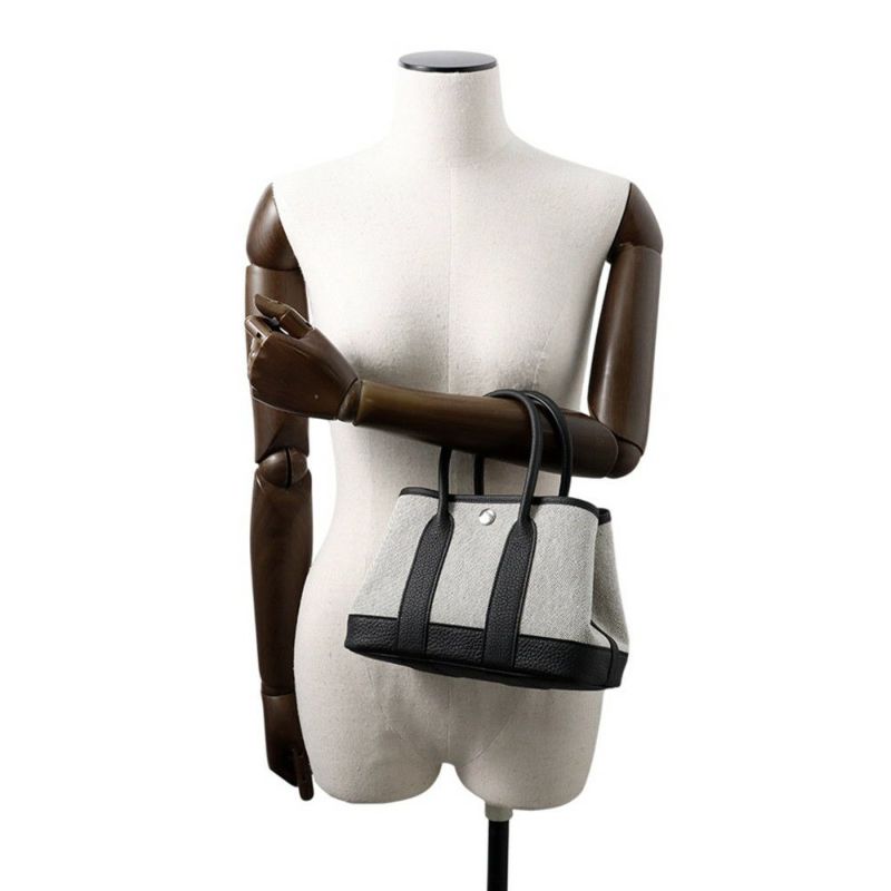 エルメス トートバッグ ネオ・ガーデン 23 ガーデンパーティ ブラック/エクリュ/シルバー金具 トワルアッシュヴァイキング/ネゴンダ W刻印 黒