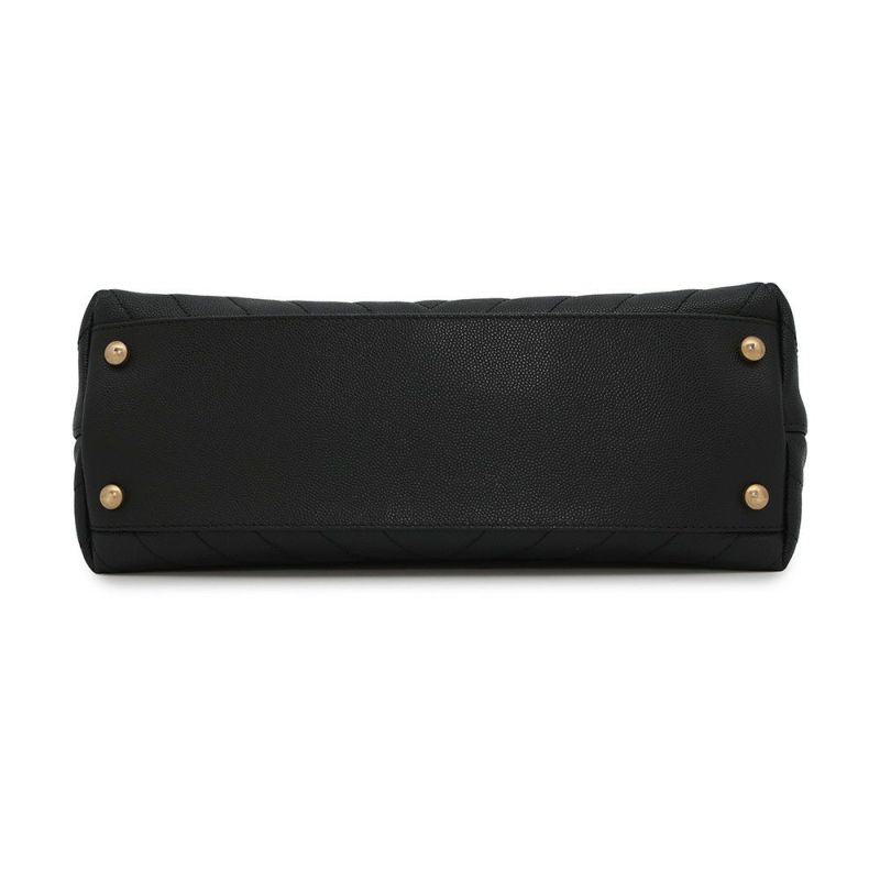 シャネル ハンドバッグ シェブロン ココマーク ハンドル フラップ キャビアスキン リザード A92991 2way 黒 Vステッチ