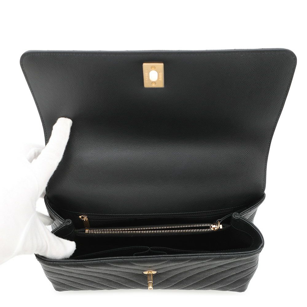 シャネル ハンドバッグ シェブロン ココマーク ハンドル フラップ キャビアスキン リザード A92991 2way 黒 Vステッチ