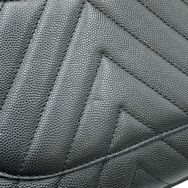 シャネル ハンドバッグ シェブロン ココマーク ハンドル フラップ キャビアスキン リザード A92991 2way 黒 Vステッチ