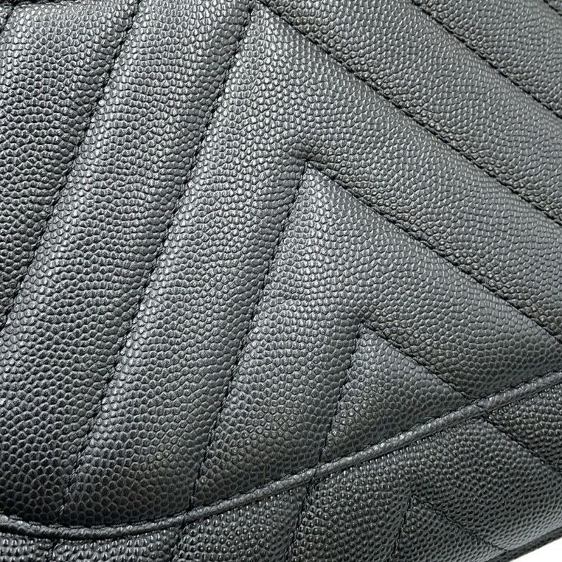 シャネル ハンドバッグ シェブロン ココマーク ハンドル フラップ キャビアスキン リザード A92991 2way 黒 Vステッチ