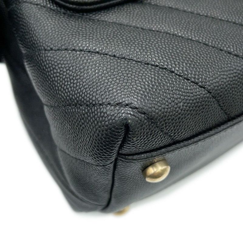 シャネル ハンドバッグ シェブロン ココマーク ハンドル フラップ キャビアスキン リザード A92991 2way 黒 Vステッチ