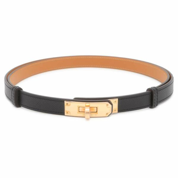 エルメス ケリーベルト ブラック/ピンクゴールド金具 ヴォーエプソン Z刻印 HERMES べルト