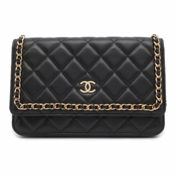 シャネル チェーンウォレット マトラッセ ココマーク ラムスキン AP0674 CHANEL 財布 黒