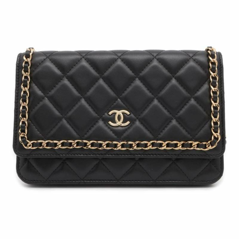シャネル チェーンウォレット マトラッセ ココマーク ラムスキン AP0674 CHANEL 財布 黒
