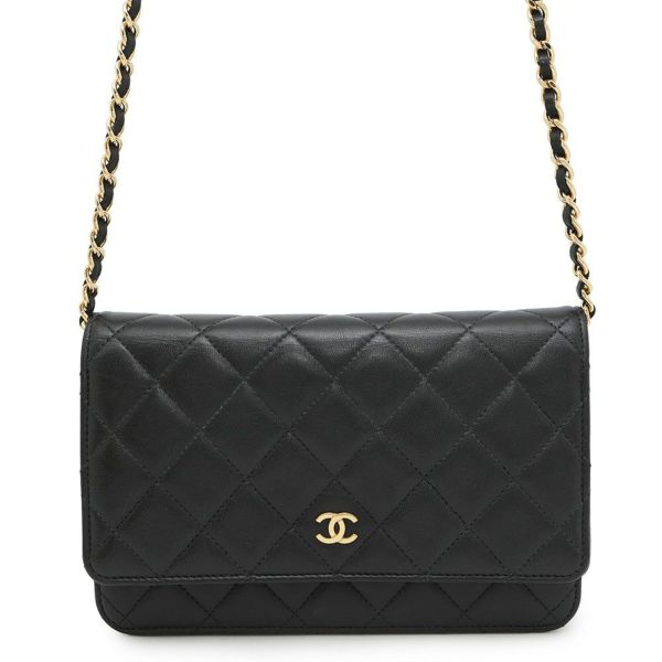 シャネル チェーンウォレット クラシック マトラッセ ココマーク ラムスキン AP0250 CHANEL 財布 黒