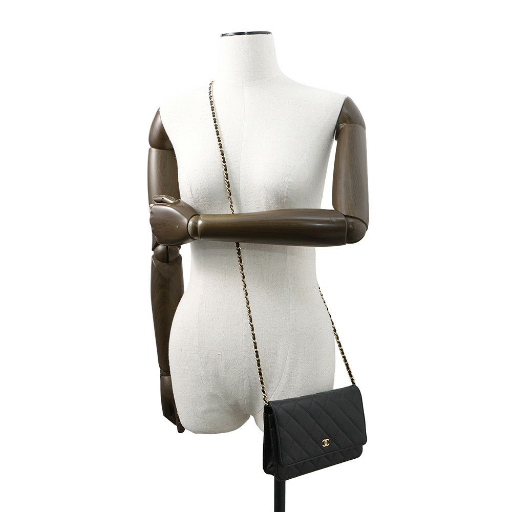 シャネル チェーンウォレット クラシック マトラッセ ココマーク ラムスキン AP0250 CHANEL 財布 黒