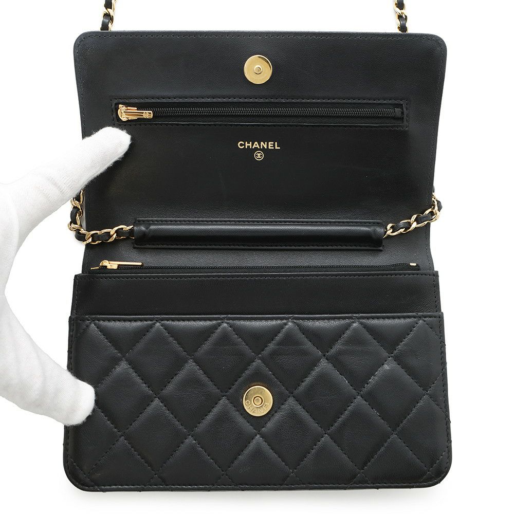 シャネル チェーンウォレット クラシック マトラッセ ココマーク ラムスキン AP0250 CHANEL 財布 黒