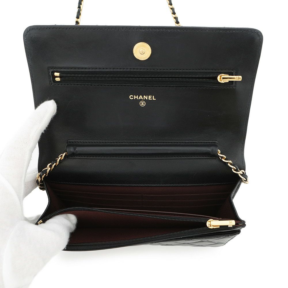 シャネル チェーンウォレット クラシック マトラッセ ココマーク ラムスキン AP0250 CHANEL 財布 黒
