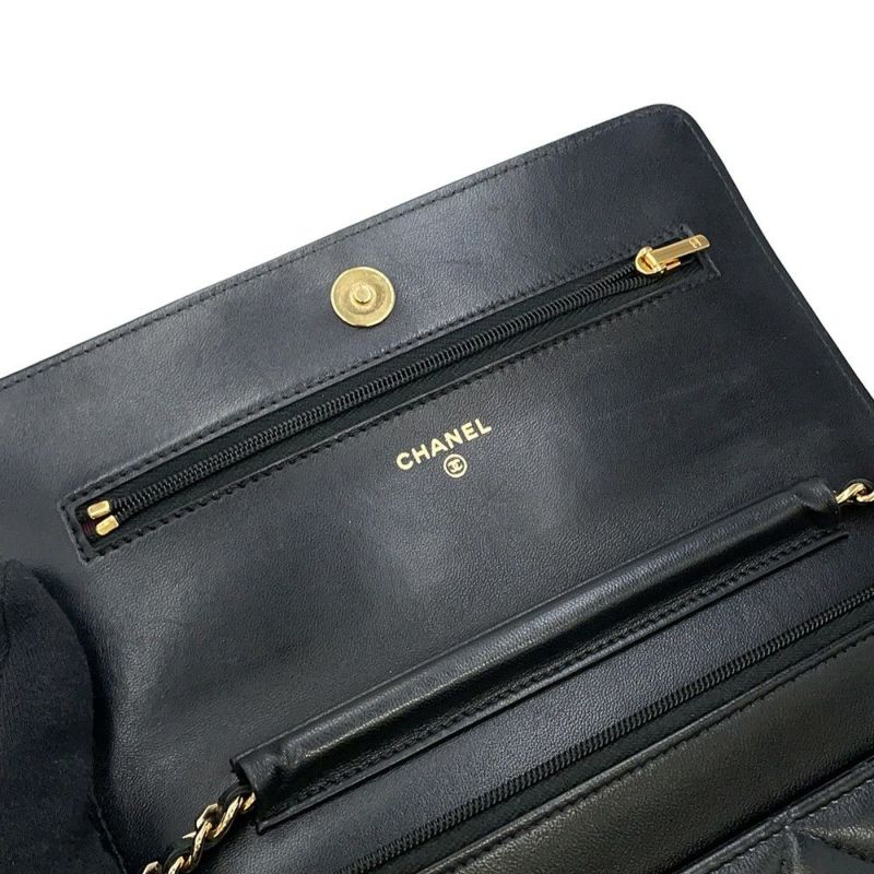 シャネル チェーンウォレット クラシック マトラッセ ココマーク ラムスキン AP0250 CHANEL 財布 黒