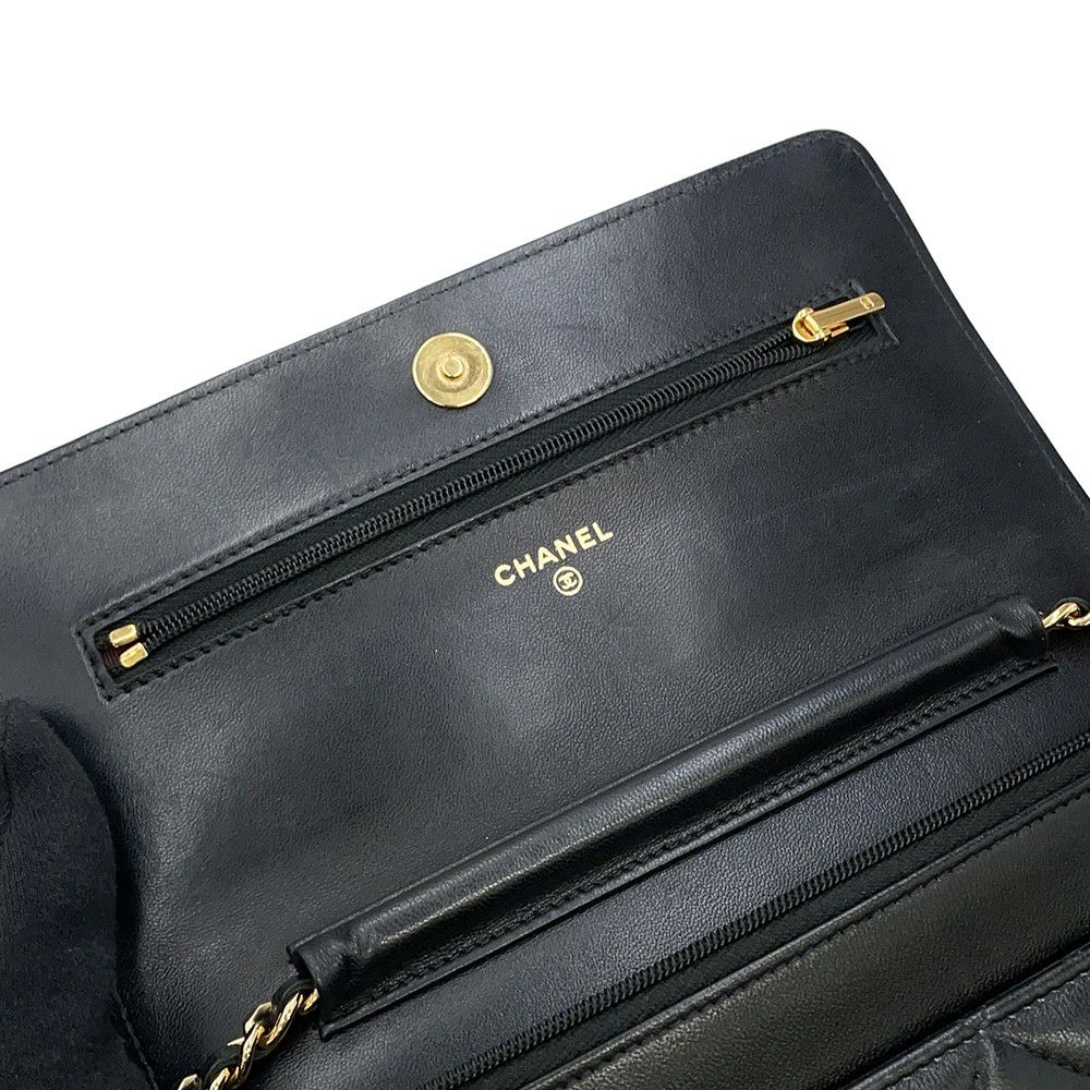 シャネル チェーンウォレット クラシック マトラッセ ココマーク ラムスキン AP0250 CHANEL 財布 黒