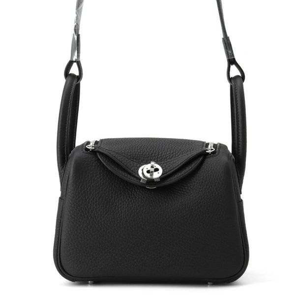 エルメス ハンドバッグ リンディ ミニ ブラック/シルバー金具 トリヨンクレマンス K刻印 HERMES バッグ 2wayショルダーバッグ 黒