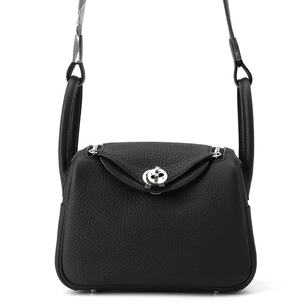 エルメス ハンドバッグ リンディ ミニ ブラック/シルバー金具 トリヨンクレマンス K刻印 HERMES バッグ 2wayショルダーバッグ 黒