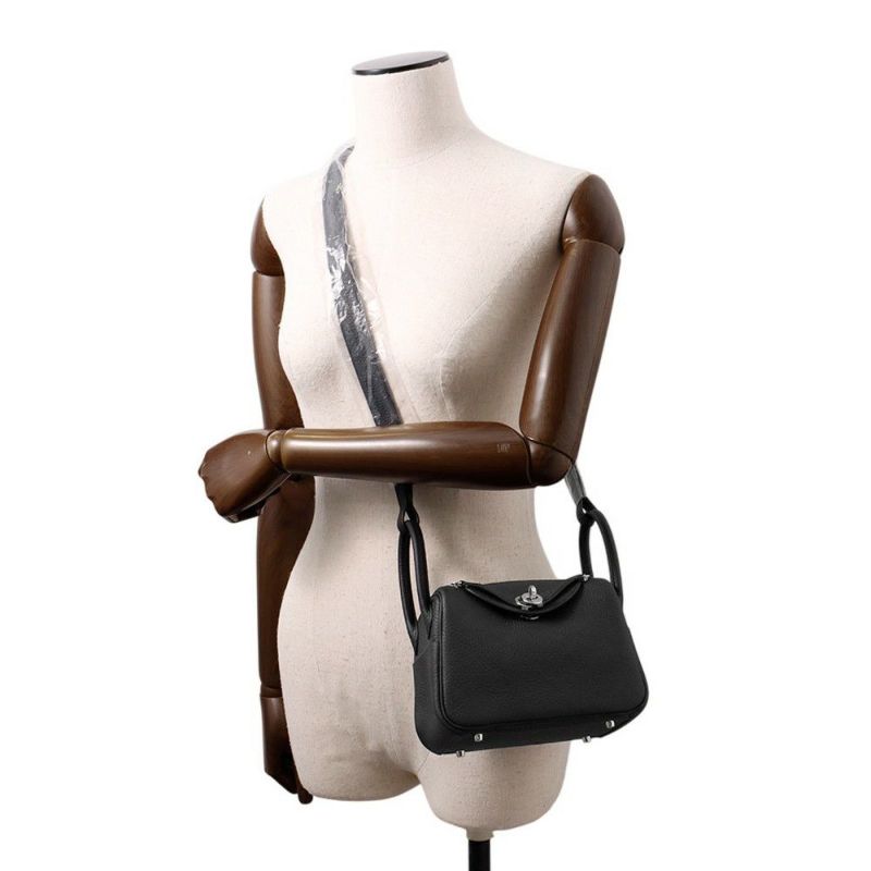 エルメス ハンドバッグ リンディ ミニ ブラック/シルバー金具 トリヨンクレマンス K刻印 HERMES バッグ 2wayショルダーバッグ 黒
