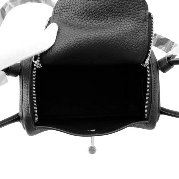エルメス ハンドバッグ リンディ ミニ ブラック/シルバー金具 トリヨンクレマンス K刻印 HERMES バッグ 2wayショルダーバッグ 黒