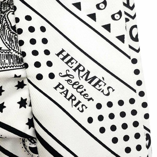 エルメス スカーフ ツイリー フリル エプロン・ドール・バンダナ Eperon d'Or Bandana シルク HERMES 黒 白