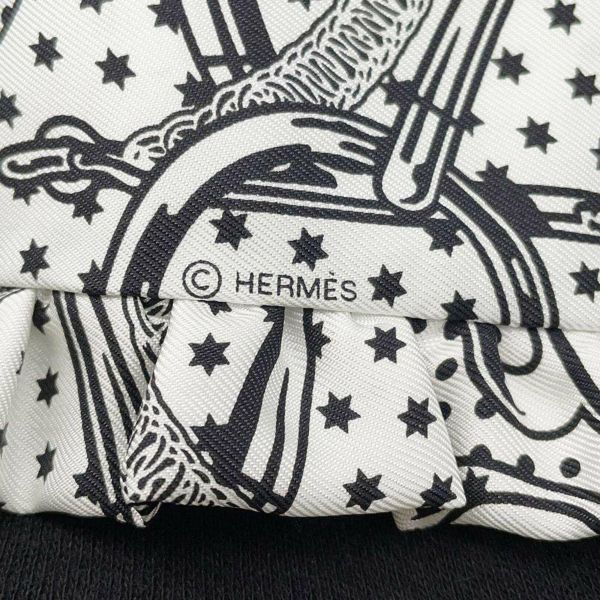 エルメス スカーフ ツイリー フリル エプロン・ドール・バンダナ Eperon d'Or Bandana シルク HERMES 黒 白