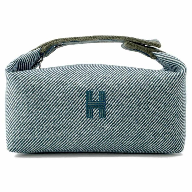 エルメス ポーチ ブリッド・ア・ブラックPM Hナッテ ブルーアビス/シルバー金具 キャンバス HERMES バッグ