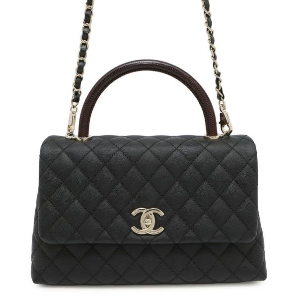 シャネル ハンドバッグ マトラッセ ココマーク ハンドル フラップ キャビアスキン リザード A92991 2way 黒