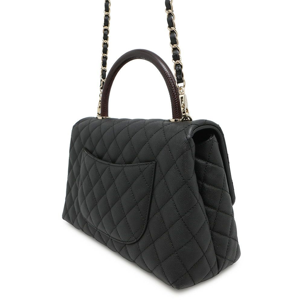 シャネル ハンドバッグ マトラッセ ココマーク ハンドル フラップ キャビアスキン リザード A92991 2way 黒