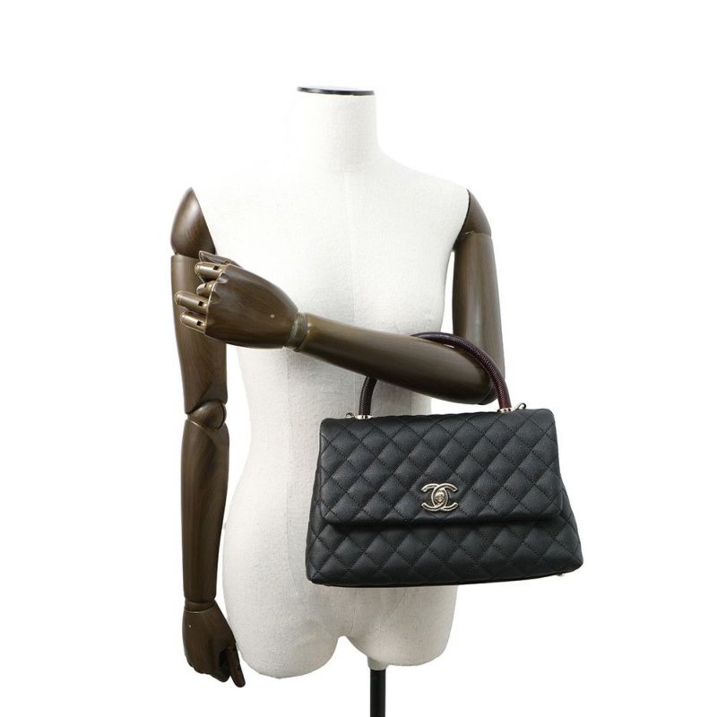 シャネル ハンドバッグ マトラッセ ココマーク ハンドル フラップ キャビアスキン リザード A92991 2way 黒
