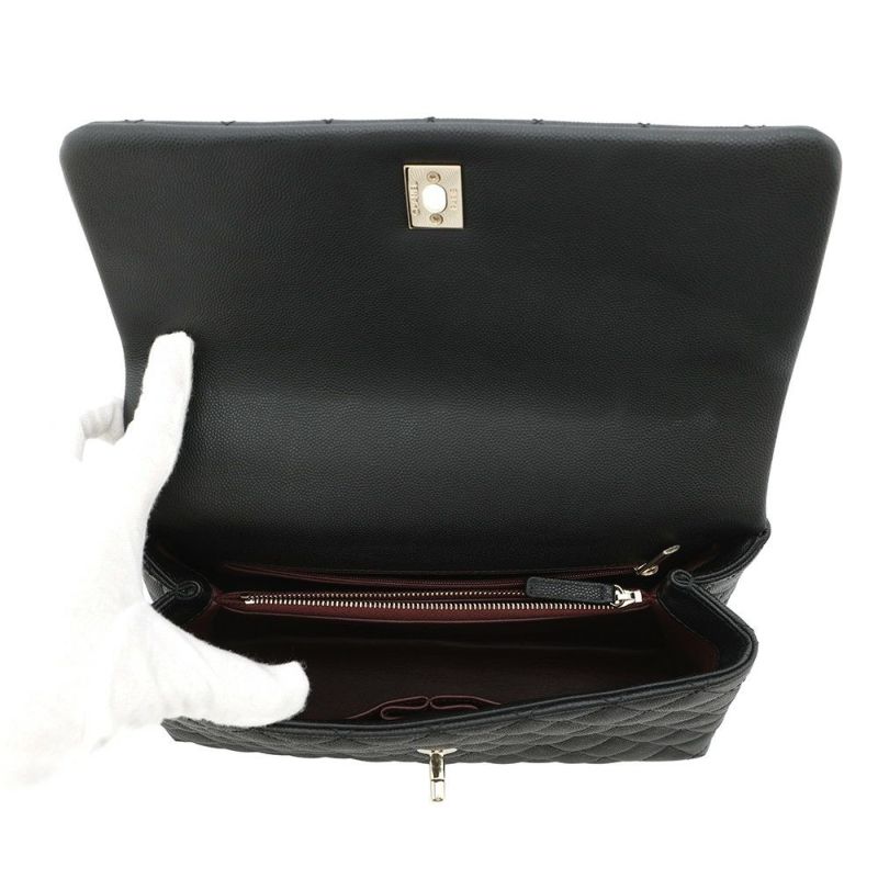 シャネル ハンドバッグ マトラッセ ココマーク ハンドル フラップ キャビアスキン リザード A92991 2way 黒