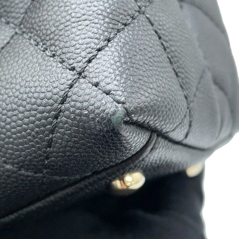 シャネル ハンドバッグ マトラッセ ココマーク ハンドル フラップ キャビアスキン リザード A92991 2way 黒