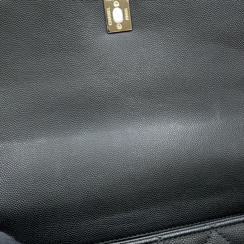 シャネル ハンドバッグ マトラッセ ココマーク ハンドル フラップ キャビアスキン リザード A92991 2way 黒
