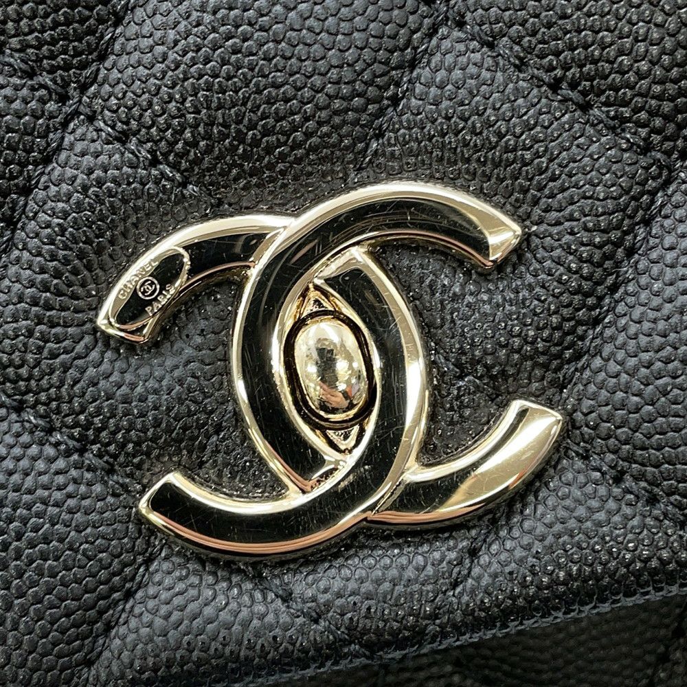 シャネル ハンドバッグ マトラッセ ココマーク ハンドル フラップ キャビアスキン リザード A92991 2way 黒