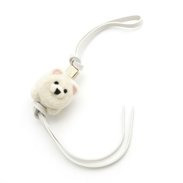 ロエベ バッグチャーム アナグラム チャウチャウ フェルト カーフレザー C621232XCS LOEWE キーホルダー 白 犬