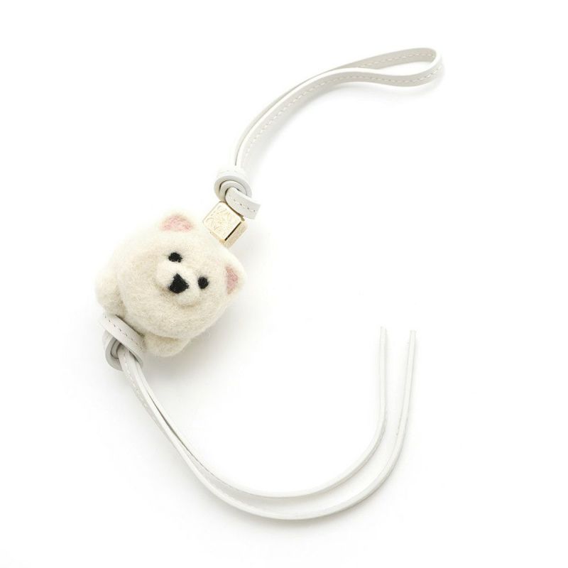 ロエベ バッグチャーム アナグラム チャウチャウ フェルト カーフレザー C621232XCS LOEWE キーホルダー 白 犬