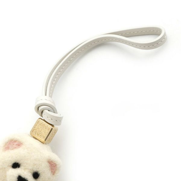 ロエベ バッグチャーム アナグラム チャウチャウ フェルト カーフレザー C621232XCS LOEWE キーホルダー 白 犬