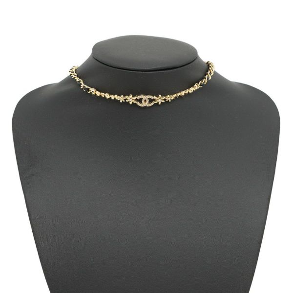 シャネル ネックレス ココマーク フラワー チョーカー ラインストーン ラムスキン I23A ABB327 CHANEL アクセサリー