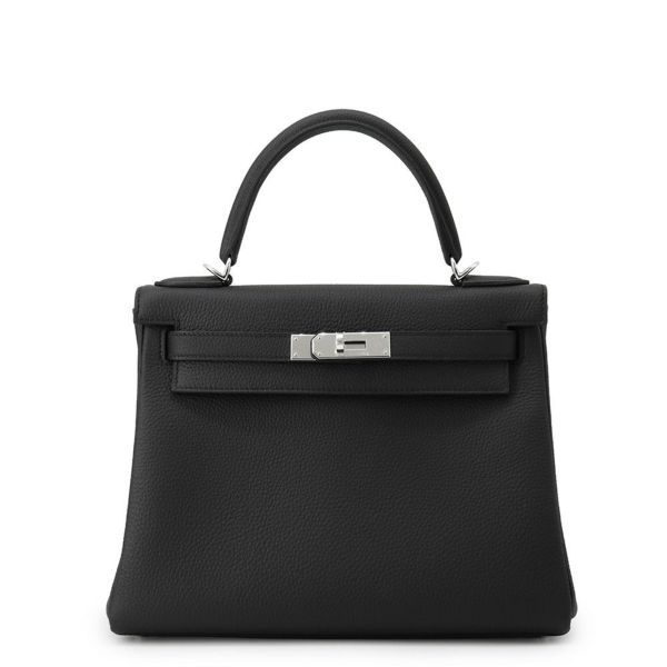 エルメス ハンドバッグ ケリー28 内縫い ブラック/シルバー金具 トゴ K刻印 2wayショルダー 黒
