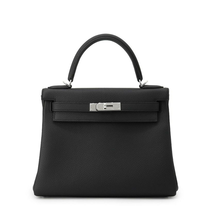 エルメス ハンドバッグ ケリー28 内縫い ブラック/シルバー金具 トゴ K刻印 2wayショルダー 黒