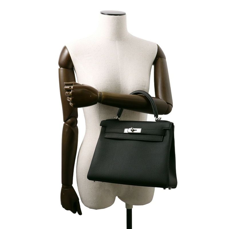 エルメス ハンドバッグ ケリー28 内縫い ブラック/シルバー金具 トゴ K刻印 2wayショルダー 黒