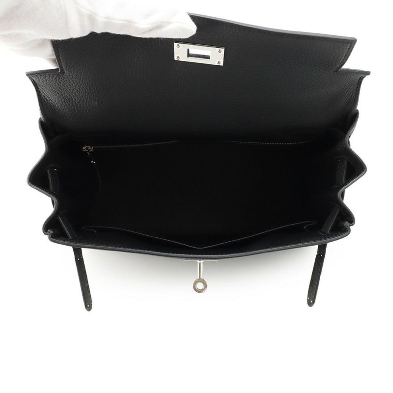 エルメス ハンドバッグ ケリー28 内縫い ブラック/シルバー金具 トゴ K刻印 2wayショルダー 黒