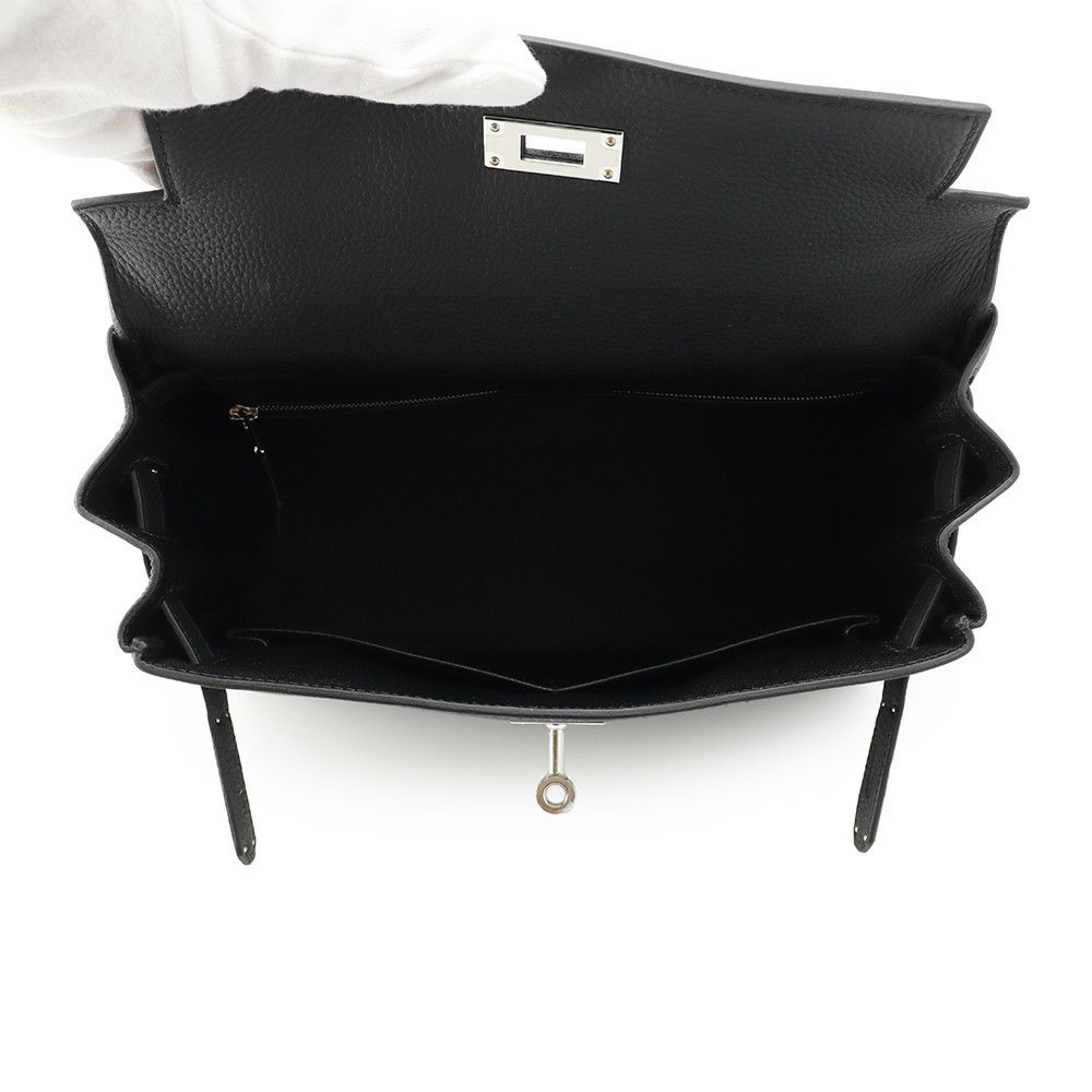 エルメス ハンドバッグ ケリー28 内縫い ブラック/シルバー金具 トゴ K刻印 2wayショルダー 黒