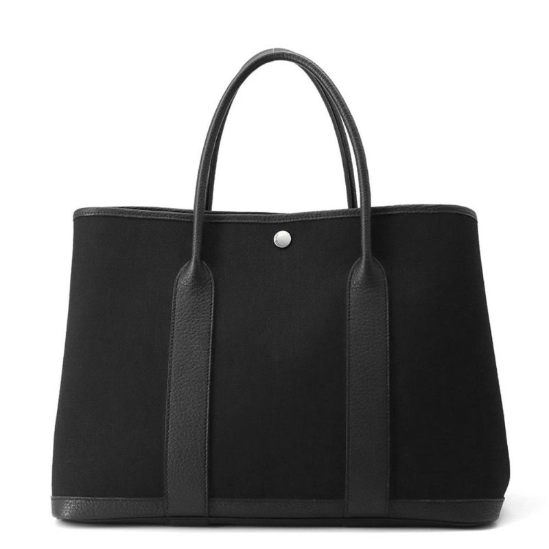 エルメス トートバッグ ガーデンパーティPM ブラック/シルバー金具 トワルミリタリー/ネゴンダ U刻印 HERMES 黒